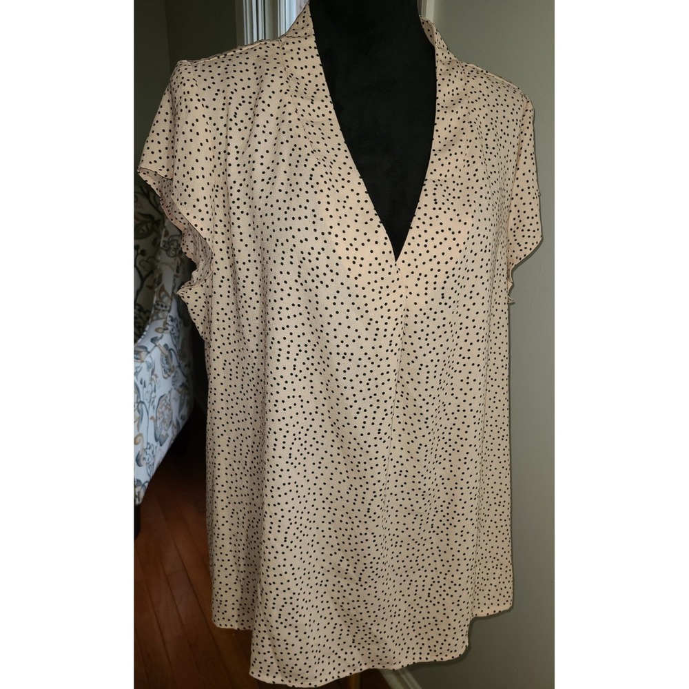 Halogen Pink/Black Polka Dot Sleeveless Blouse Nordstrom Plus Loose Fit Size 1X
